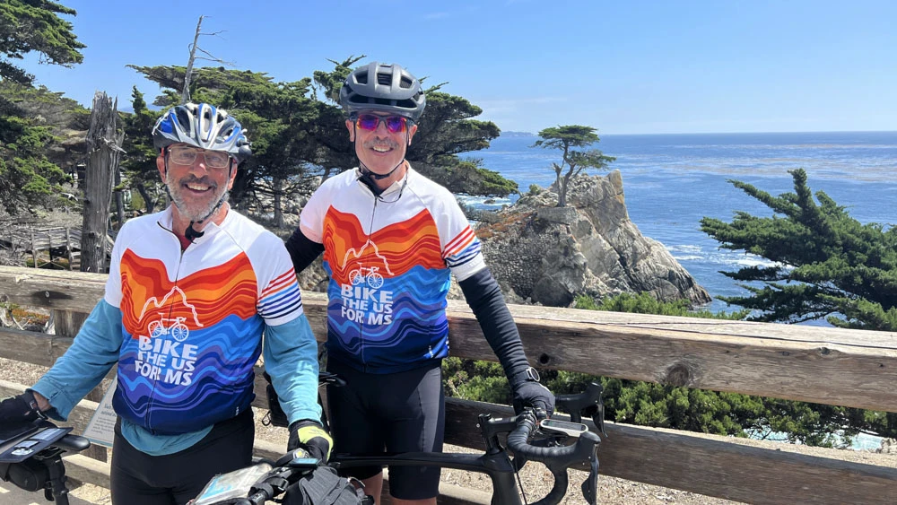 Two Bike the US for MS riders enjoying the views of the Pacific Coast Bike Route.