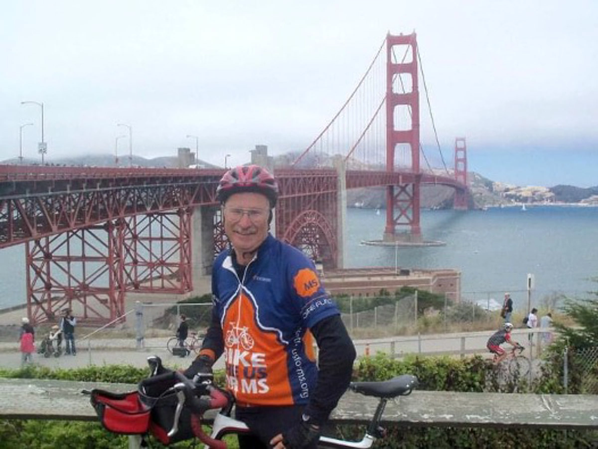 Dale finishing up his 2010 TransAmerica Cross Country ride in San Francisco.