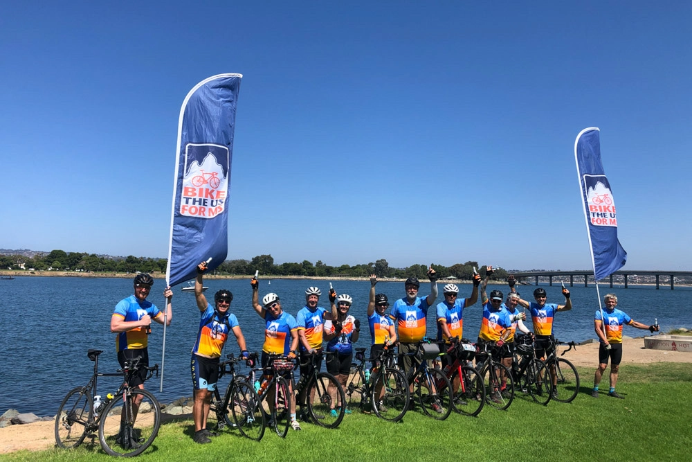 The Bike the US for MS team arriving at Mission beach having been cycling the Pacific Coast over 32 days.