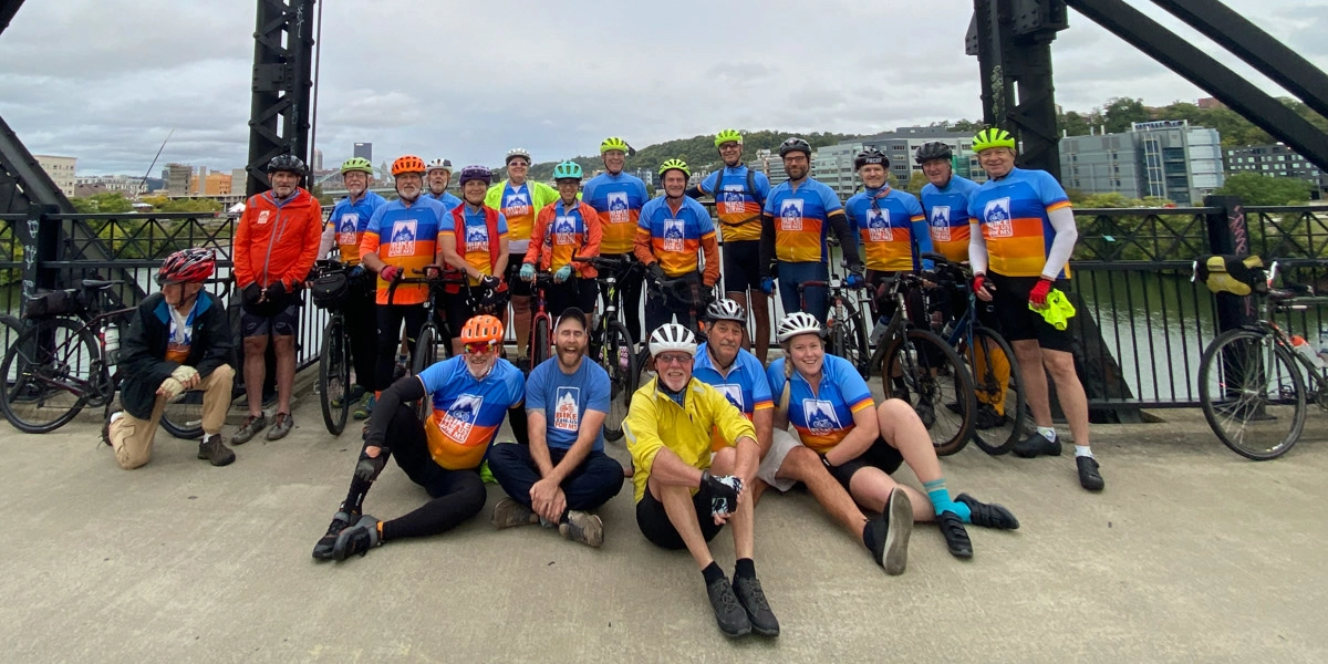 Ted (front center in yellow) is one of our local Route Leaders on the GAP & C&O in 2024.